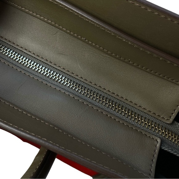 CELINE Tri-Color Pony Hair Calfskin Leather Mini Luggage Tote Bag Red Beige - Picture 11 of 16